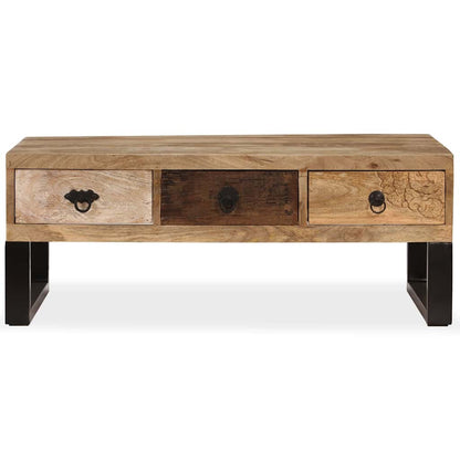 244942 vidaXL Coffee Table with 3 Drawers Solid Mango Wood 90x50x35 cm