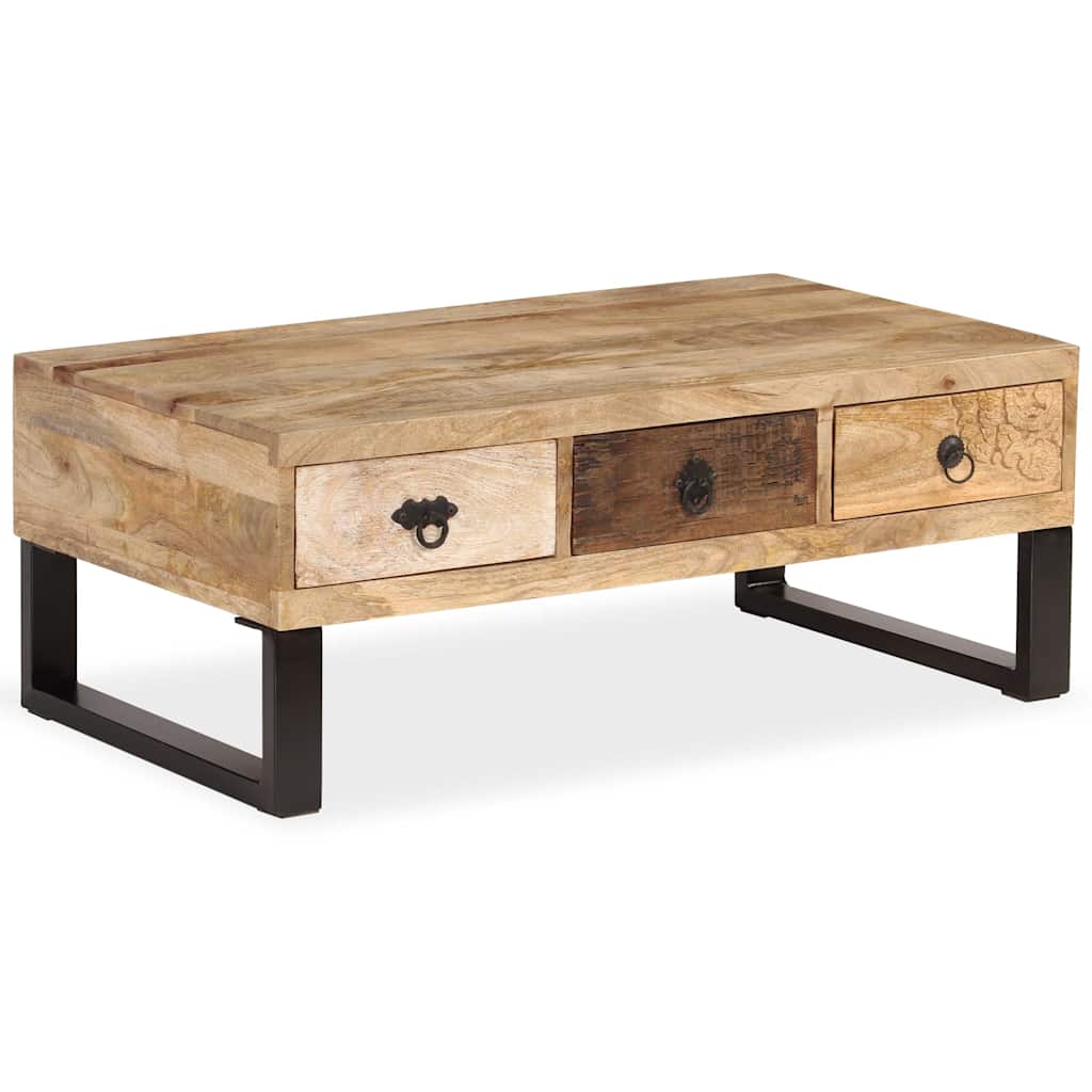 244942 vidaXL Coffee Table with 3 Drawers Solid Mango Wood 90x50x35 cm