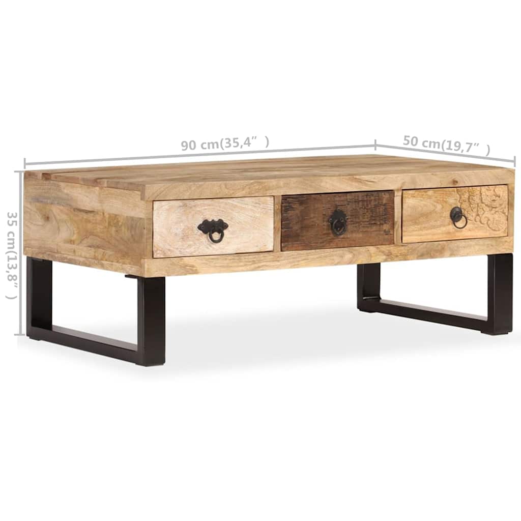 244942 vidaXL Coffee Table with 3 Drawers Solid Mango Wood 90x50x35 cm