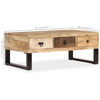 244942 vidaXL Coffee Table with 3 Drawers Solid Mango Wood 90x50x35 cm