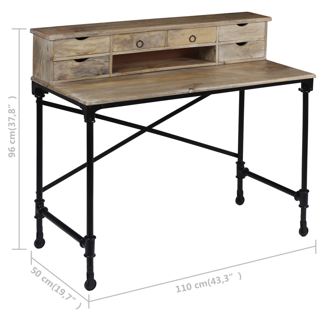244947 vidaXL Writing Desk Solid Mango Wood and Steel 110x50x96 cm