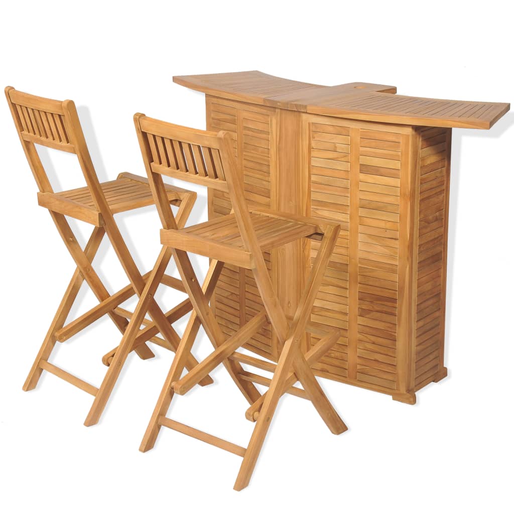 Outdoor Bar Set | Brown | Solid Teak Wood | Medium | Foldable