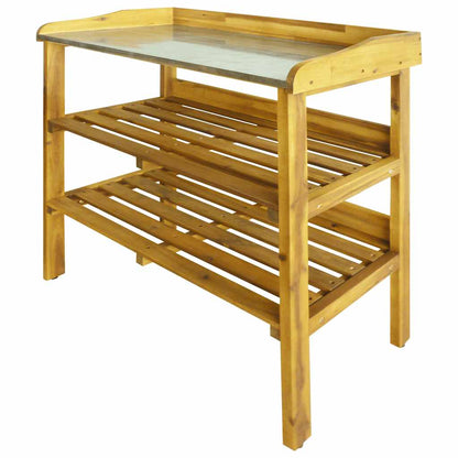 43795 vidaXL Potting Bench with 2 Shelves Solid Acacia Wood and Zinc