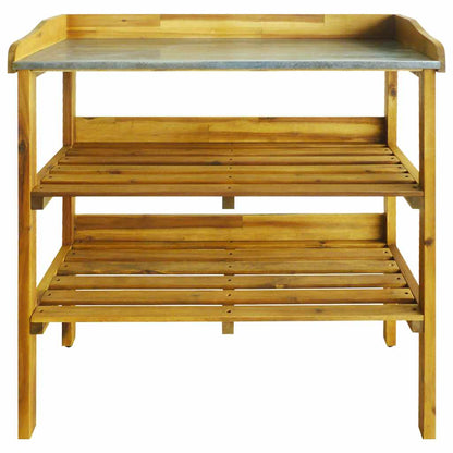 43795 vidaXL Potting Bench with 2 Shelves Solid Acacia Wood and Zinc
