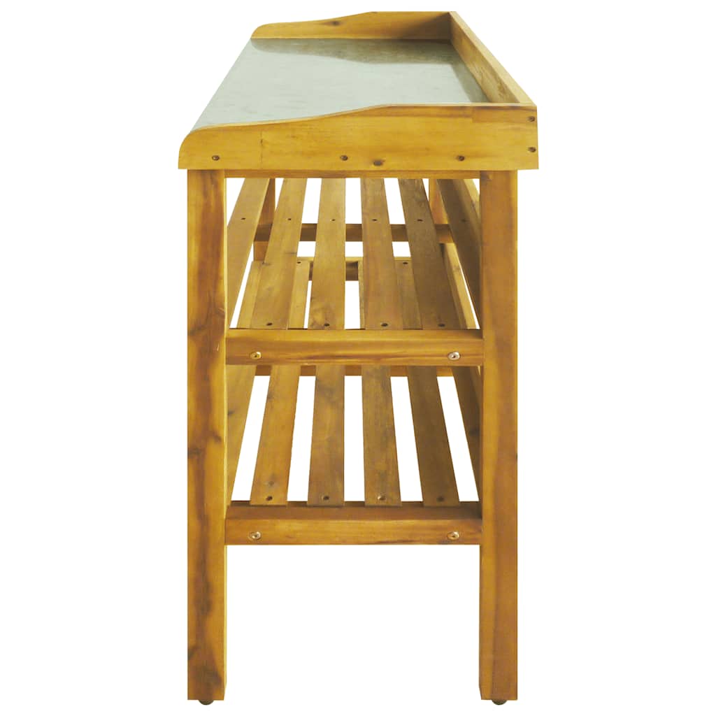 43795 vidaXL Potting Bench with 2 Shelves Solid Acacia Wood and Zinc