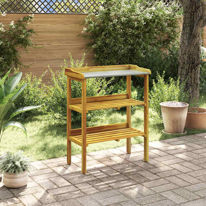 43795 vidaXL Potting Bench with 2 Shelves Solid Acacia Wood and Zinc