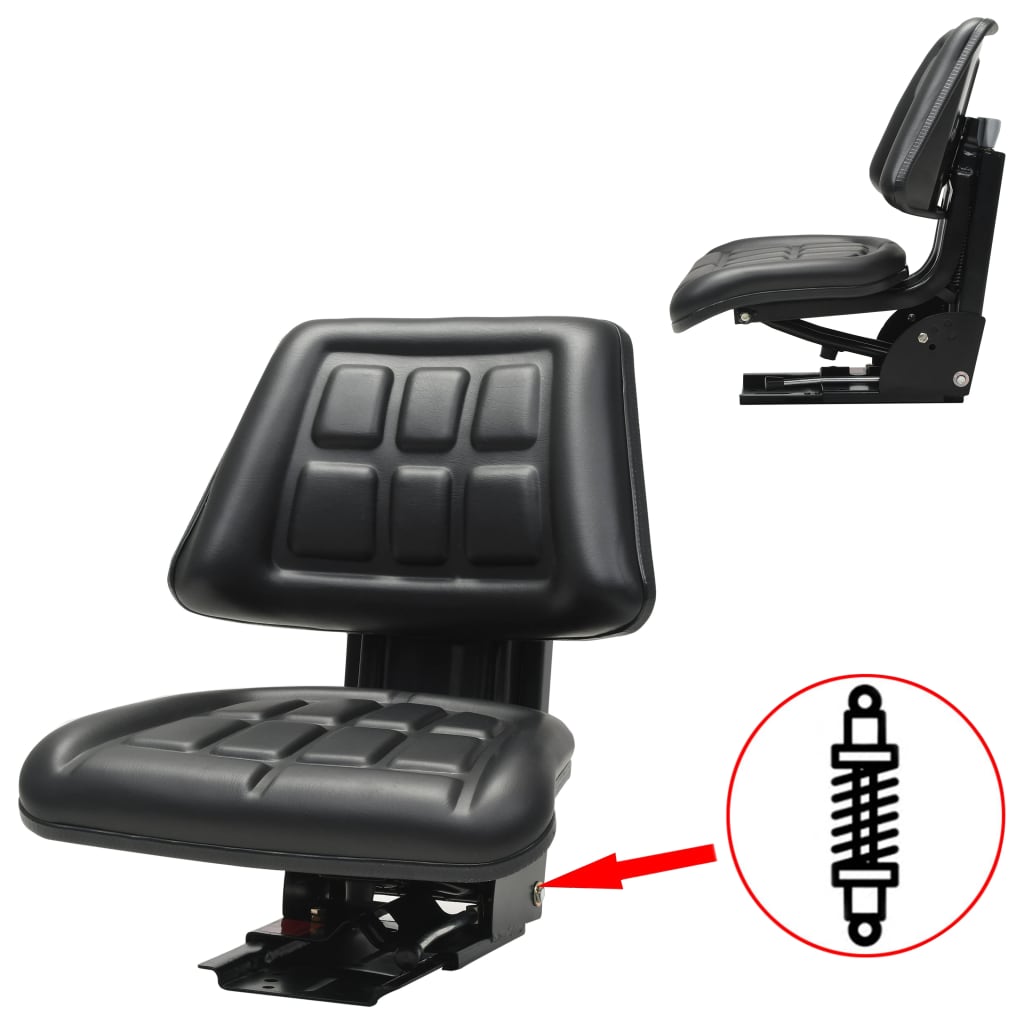 Tractor Seat | Black | Steel frame, PVC upholstery | Universal