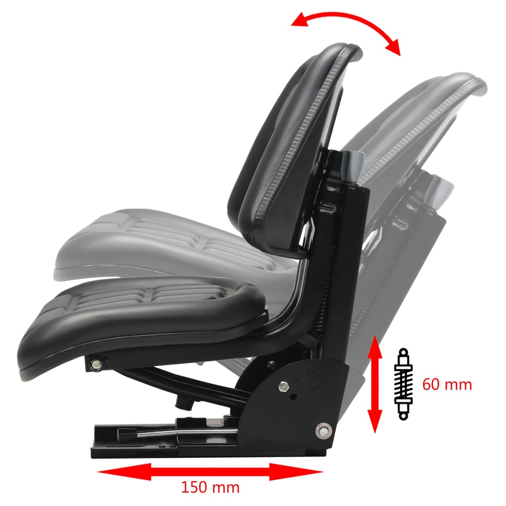 Tractor Seat | Black | Steel frame, PVC upholstery | Universal