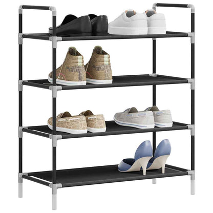 Shoe Rack with 4 Shelves Metal and Non-woven Fabric Black