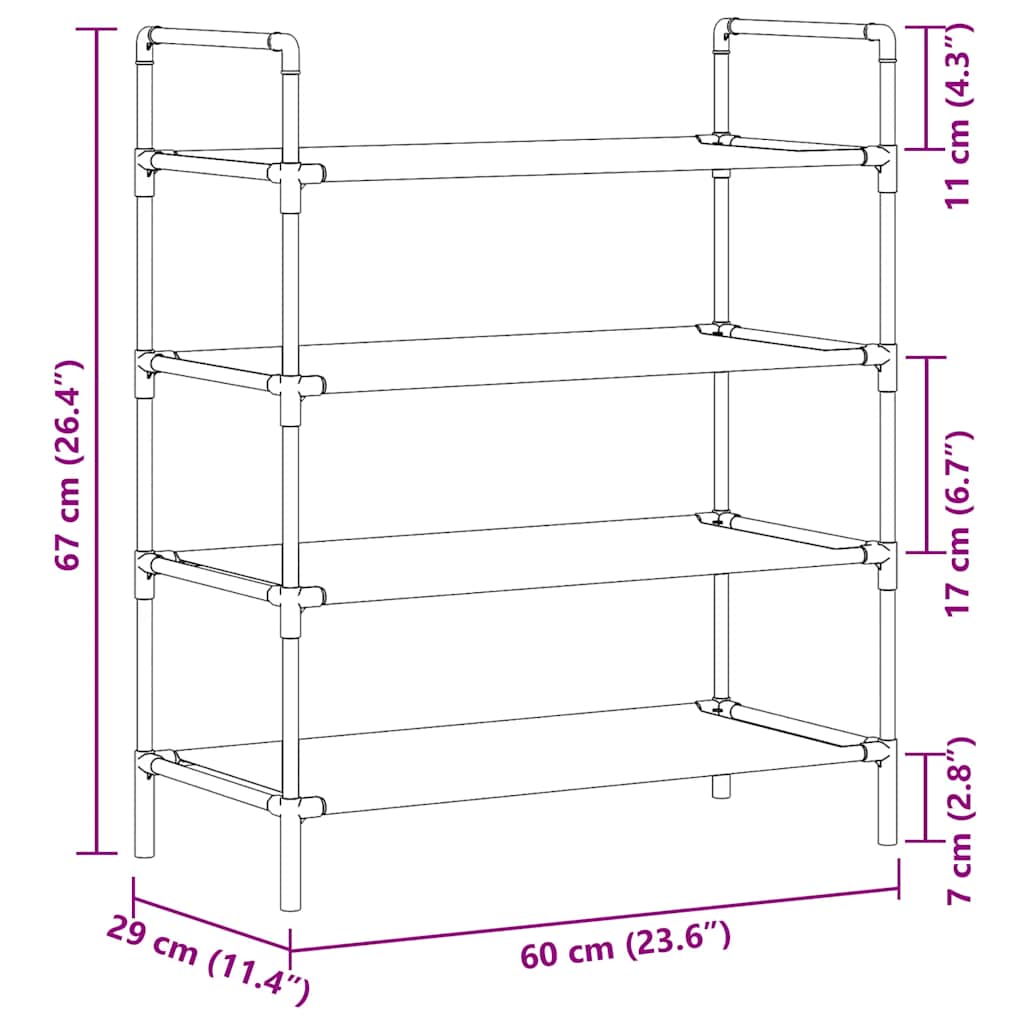 Shoe Rack with 4 Shelves Metal and Non-woven Fabric Black