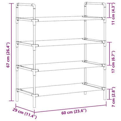 Shoe Rack with 4 Shelves Metal and Non-woven Fabric Black
