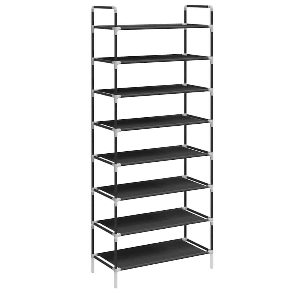 Shoe Rack with 8 Shelves Metal and Non-woven Fabric Black
