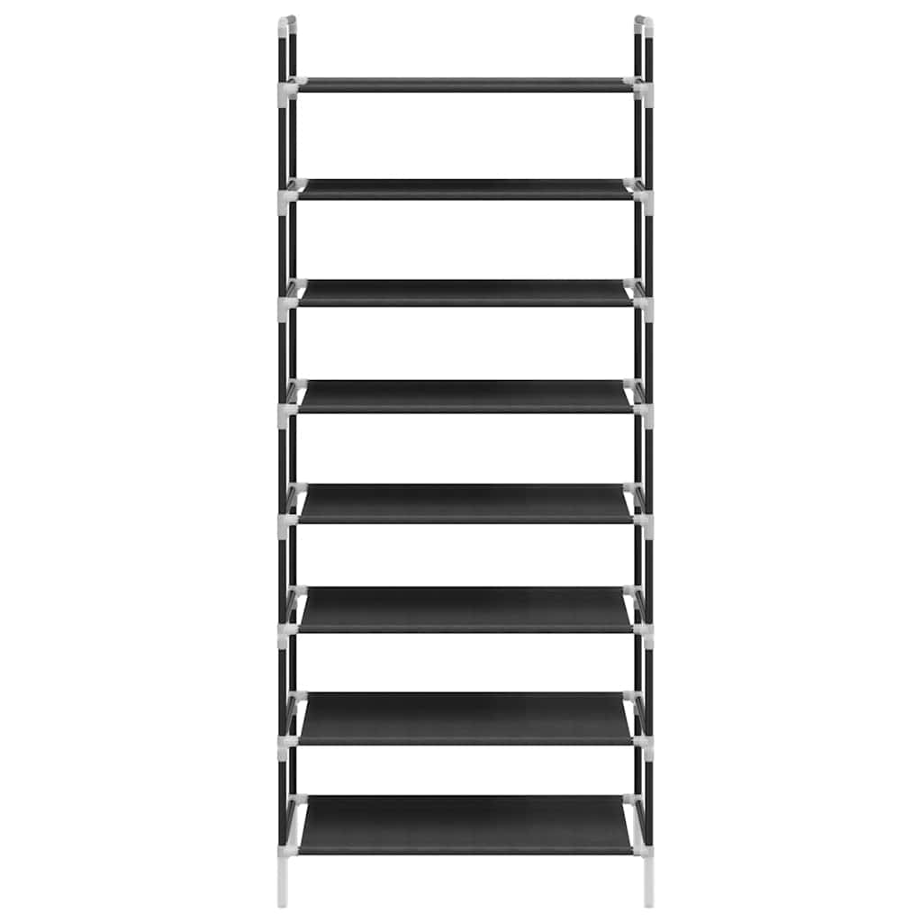 Shoe Rack with 8 Shelves Metal and Non-woven Fabric Black