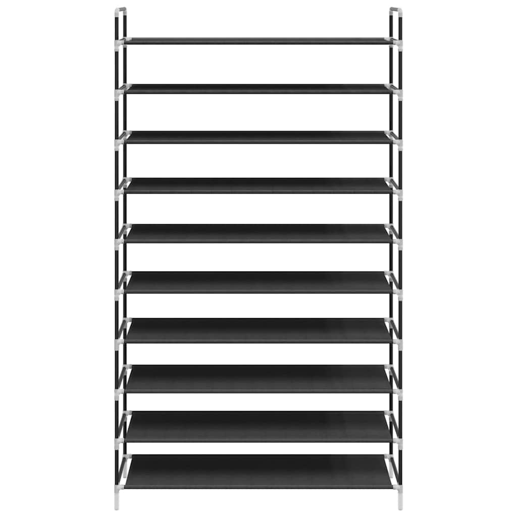 Shoe Rack with 10 Shelves Metal and Non-woven Fabric Black