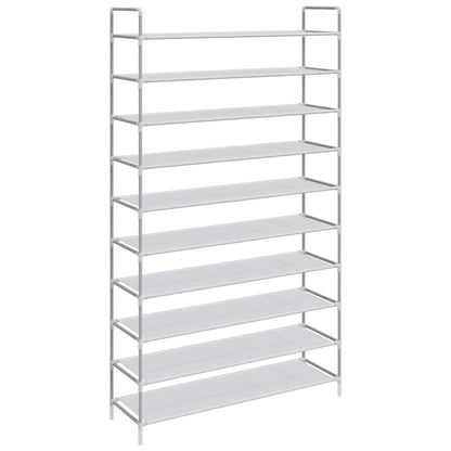 Shoe Rack with 10 Shelves Metal and Non-woven Fabric Silver