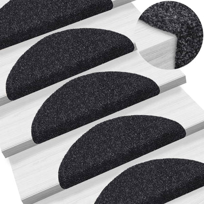 Stair Mats Self-adhesive 15 pcs 56x17x3 cm Black Half Round