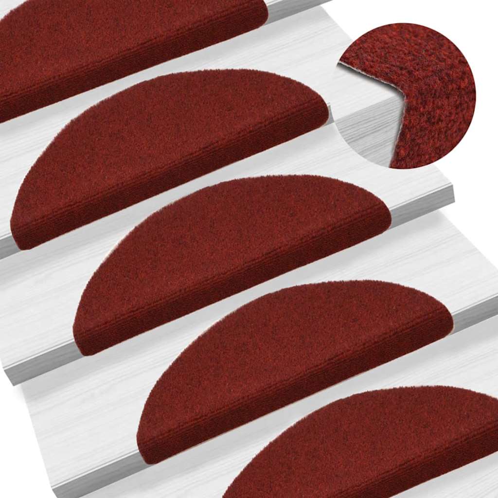 Stair Mats Self-adhesive 15 pcs 56x17x3 cm Bordeaux Red Half Round