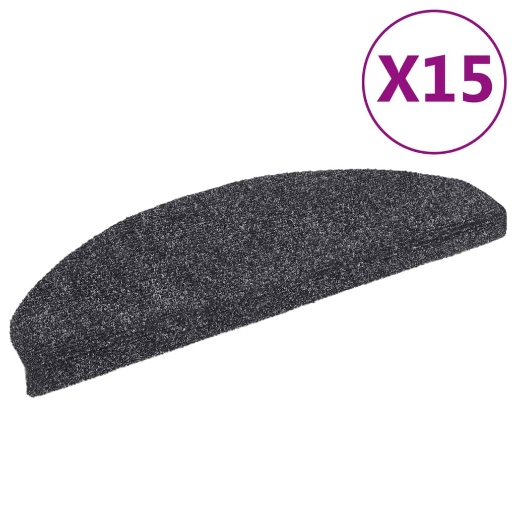 Stair Mats Self-adhesive 15 pcs 65x21x4 cm Dark Grey Half Round Large