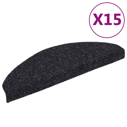 Stair Mats Self-adhesive 15 pcs 65x21x4 cm Black Half Round Large
