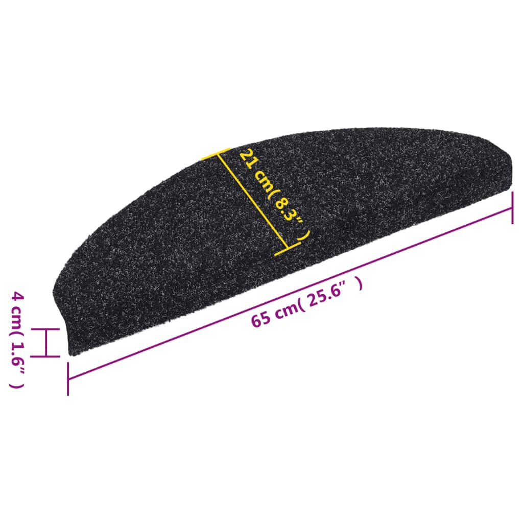 Stair Mats Self-adhesive 15 pcs 65x21x4 cm Black Half Round Large