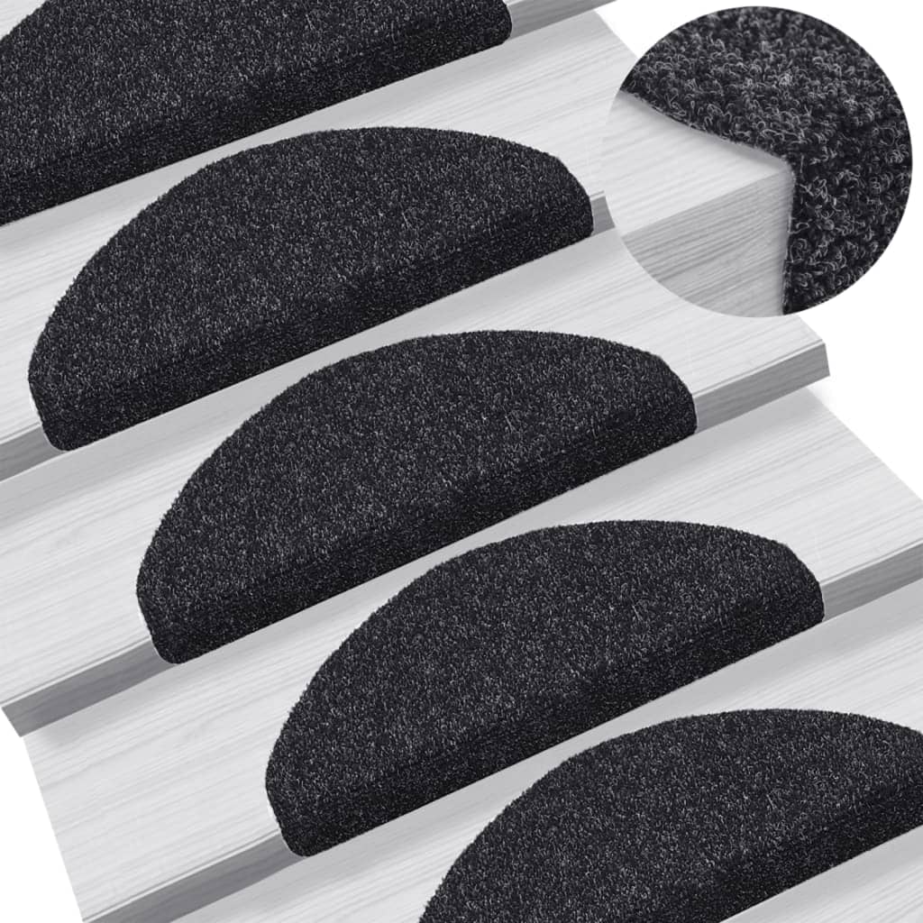 Stair Mats Self-adhesive 15 pcs 65x21x4 cm Black Half Round Large