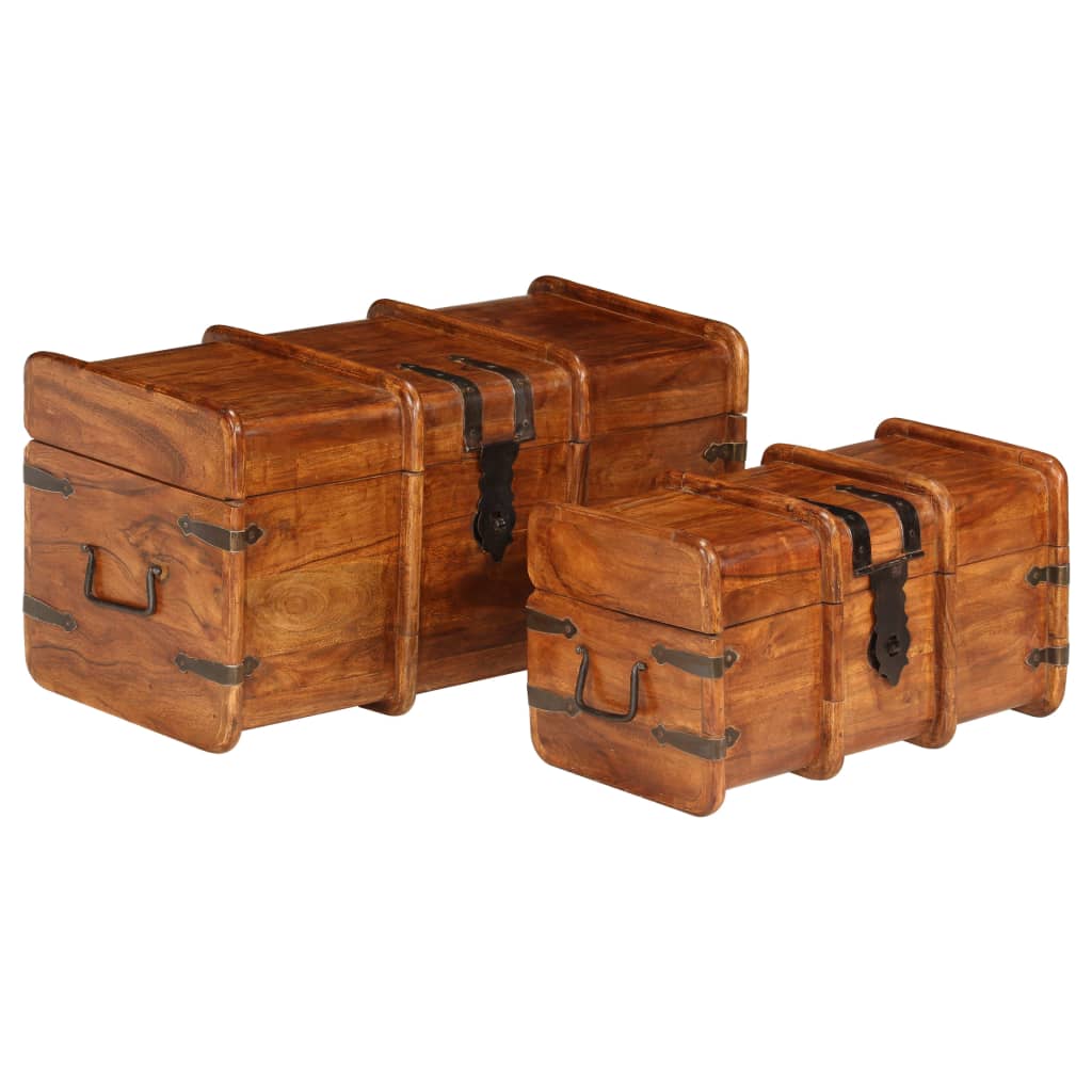 Treasure Chest Set 2 Pieces Solid Acacia Wood Honey Finish