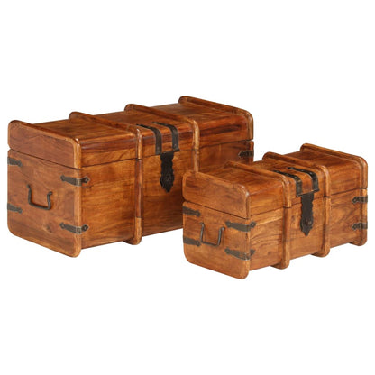 Treasure Chest Set 2 Pieces Solid Acacia Wood Honey Finish