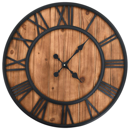 Wall Clock | Brown and black | Metal frame, wooden dial | 60cm XXL