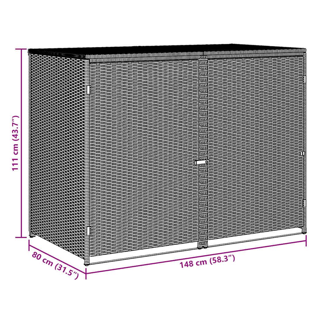 Double Wheelie Bin Shed Poly Rattan Black 148x80x111 cm