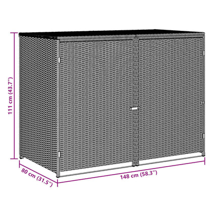 Double Wheelie Bin Shed Poly Rattan Black 148x80x111 cm