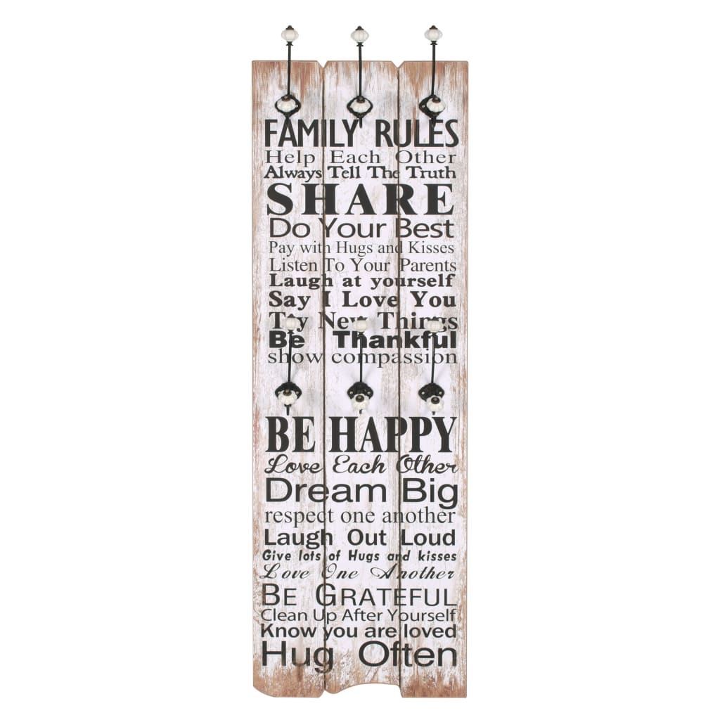 Wall-mounted Coat Rack with 6 Hooks 120x40 cm FAMILY RULES