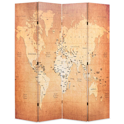 Folding Room Divider 160x170 cm World Map Yellow
