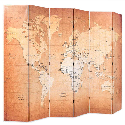 Folding Room Divider 228x170 cm World Map Yellow
