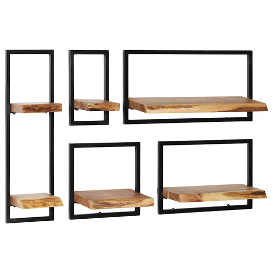 246014 vidaXL Wall Shelf Set 5 Pieces Solid Acacia Wood and Steel