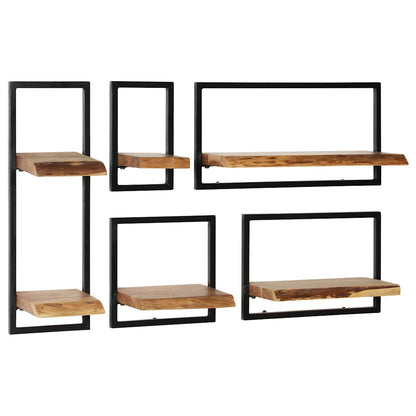 Wall Shelf Set 5 Pieces Solid Acacia Wood and Steel