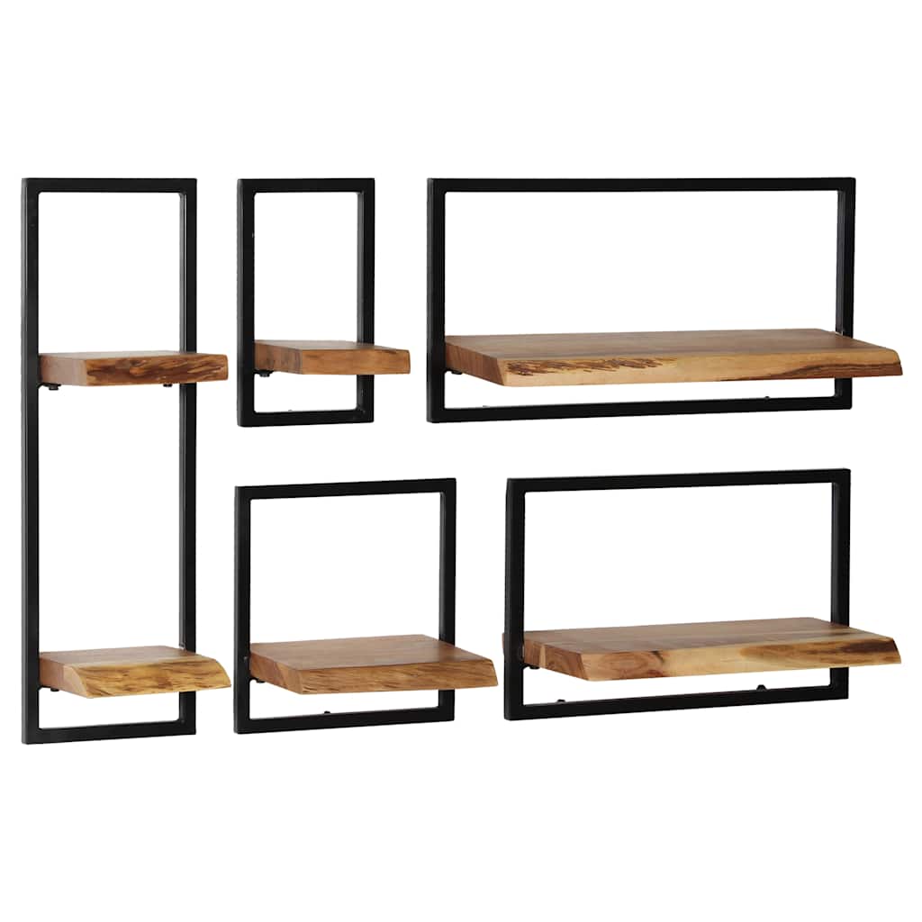 246014 vidaXL Wall Shelf Set 5 Pieces Solid Acacia Wood and Steel