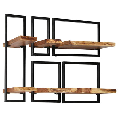 246014 vidaXL Wall Shelf Set 5 Pieces Solid Acacia Wood and Steel
