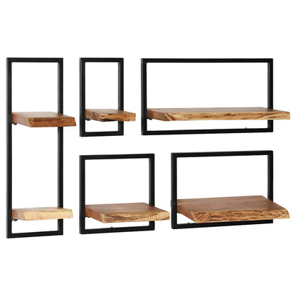246014 vidaXL Wall Shelf Set 5 Pieces Solid Acacia Wood and Steel
