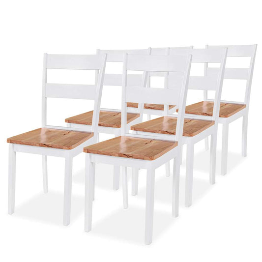 Dining Chair | Set of 6 | White and natural wood | Solid Rubber Wood
