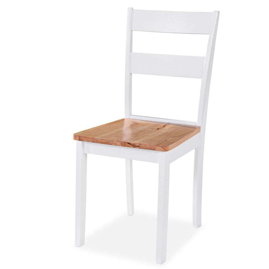 Dining Chair | Set of 6 | White and natural wood | Solid Rubber Wood