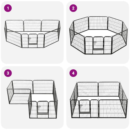 170572 vidaXL Dog Playpen 8 Panels Steel 80x60 cm Black