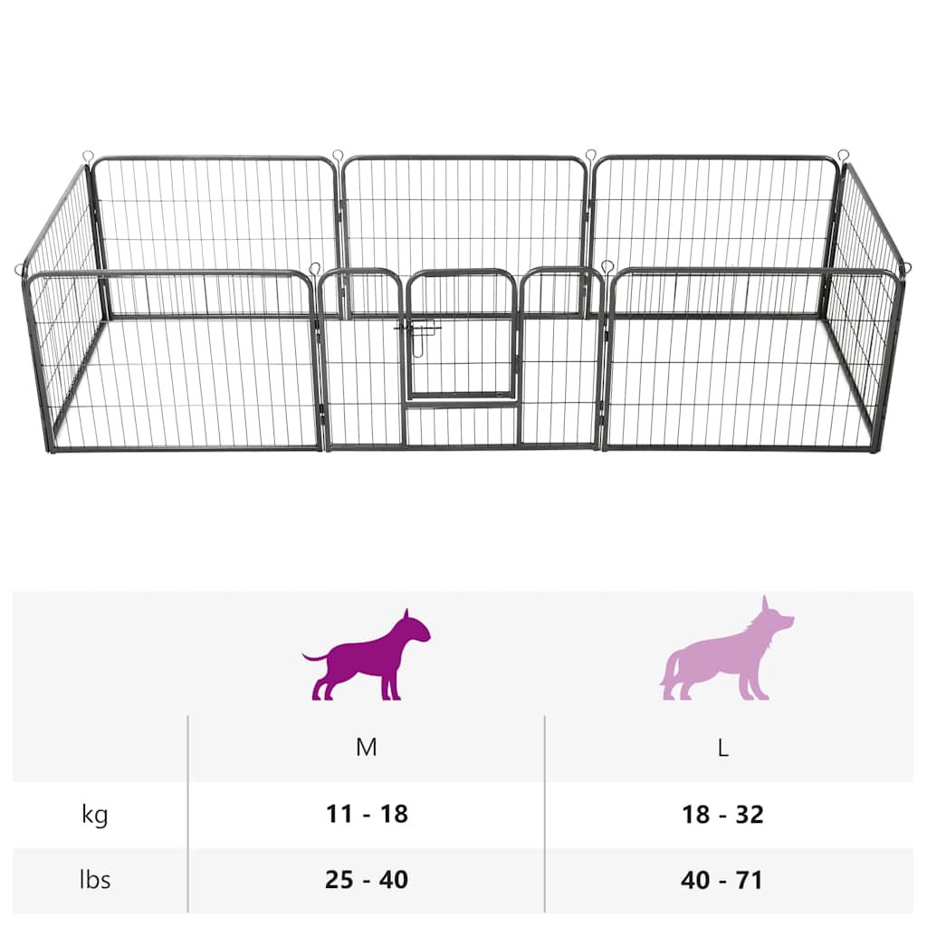 170572 vidaXL Dog Playpen 8 Panels Steel 80x60 cm Black