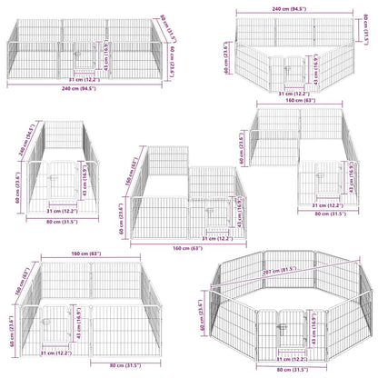 170572 vidaXL Dog Playpen 8 Panels Steel 80x60 cm Black