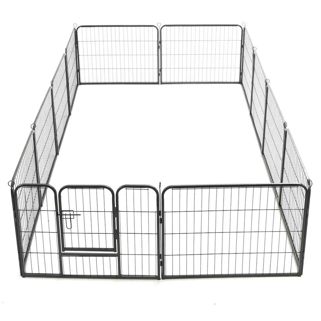 170573 vidaXL Dog Playpen 12 Panels Steel 80x60 cm Black