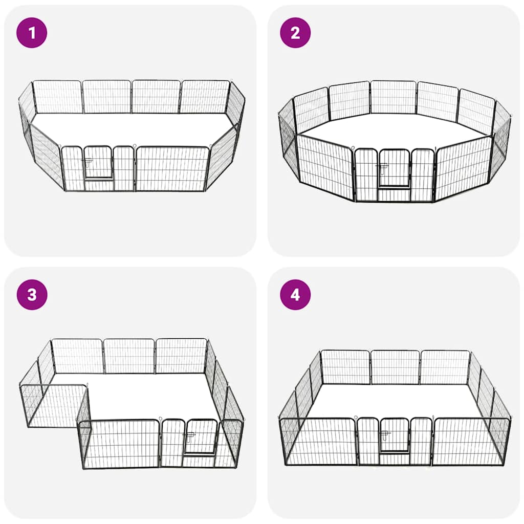 170573 vidaXL Dog Playpen 12 Panels Steel 80x60 cm Black