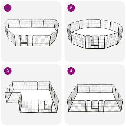 170573 vidaXL Dog Playpen 12 Panels Steel 80x60 cm Black