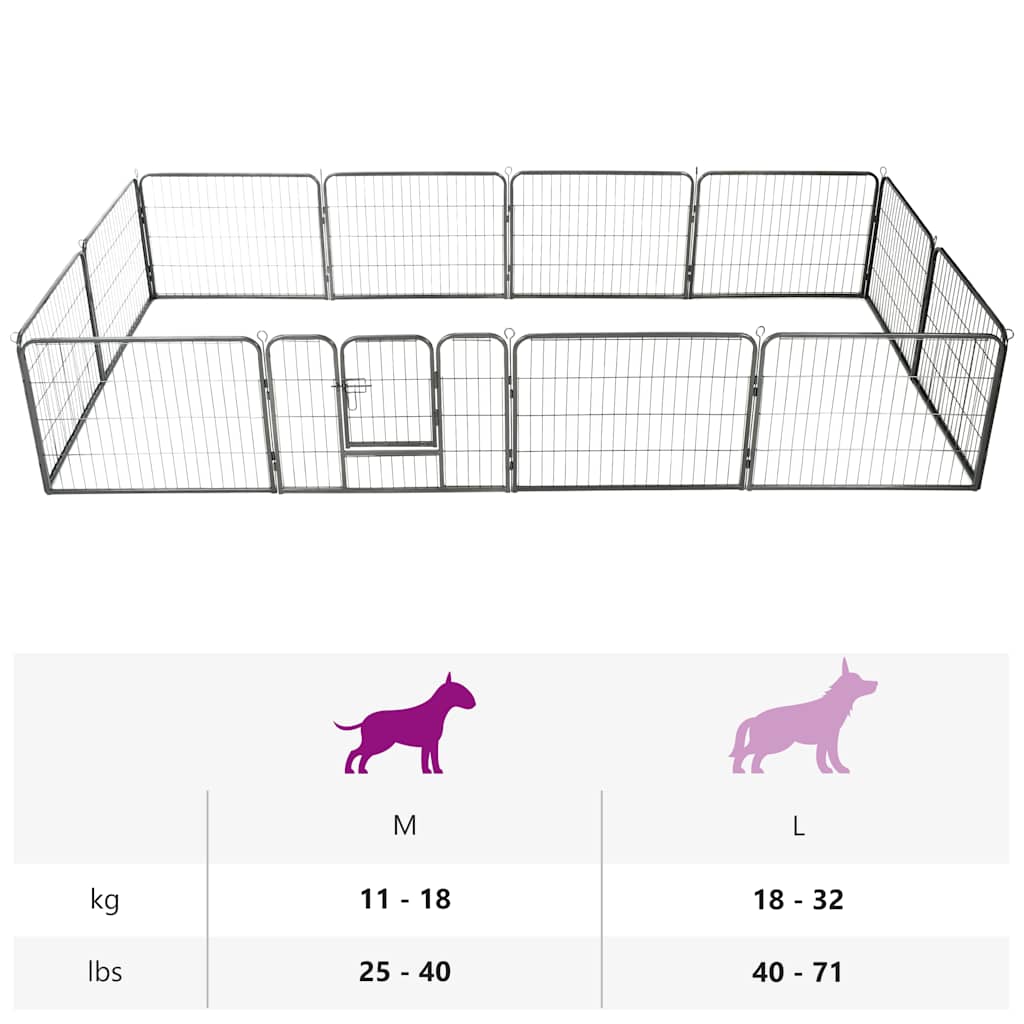 170573 vidaXL Dog Playpen 12 Panels Steel 80x60 cm Black
