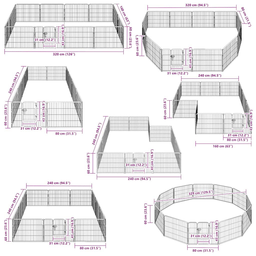 Dog Playpen 12 Panels Steel 80x60 cm Black
