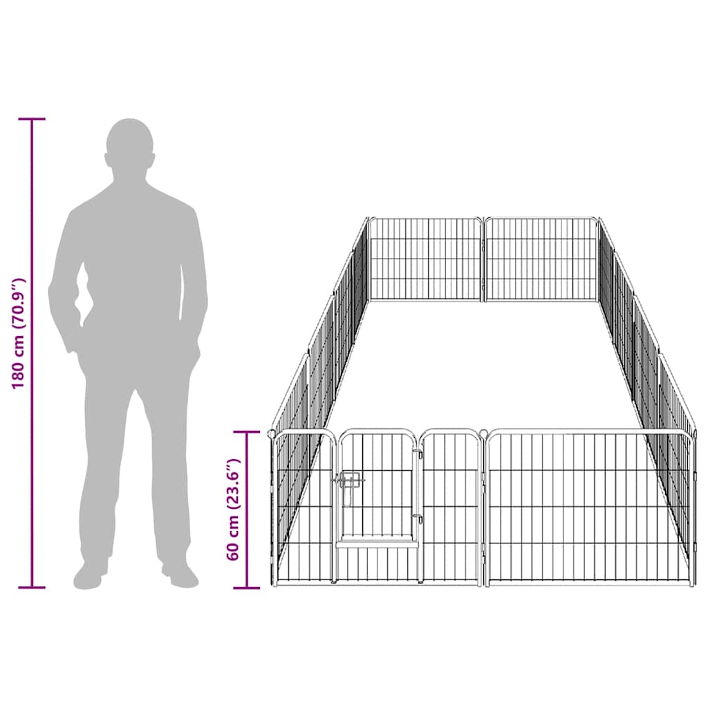 170573 vidaXL Dog Playpen 12 Panels Steel 80x60 cm Black