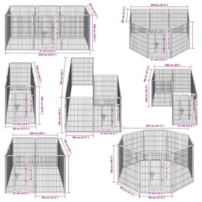 Dog Playpen 8 Panels Steel 80x100 cm Black